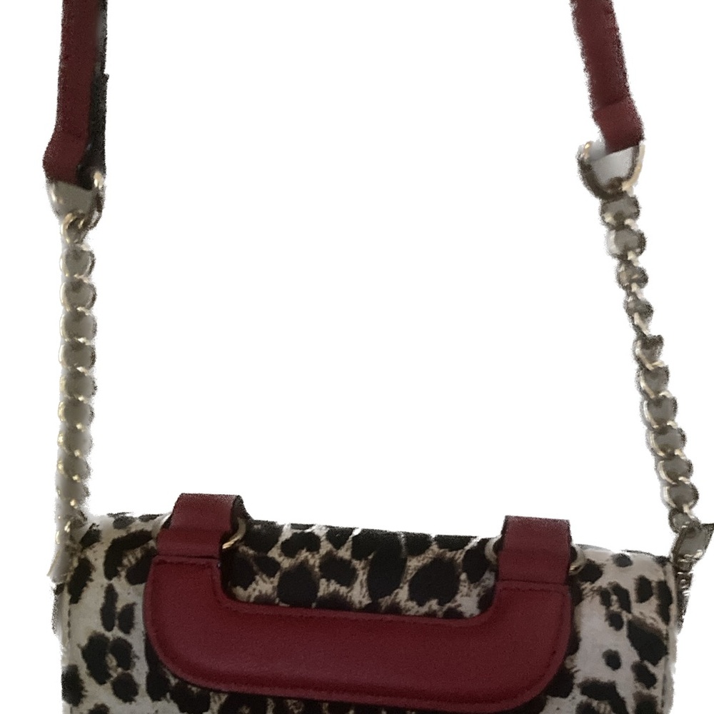 Betsy Johnson Leopard Print Satchel with Red Top Handle - Picture 4 of 9